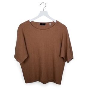 T TAHARI Ribbed Short Sleeve Sweater Brown - Size Small